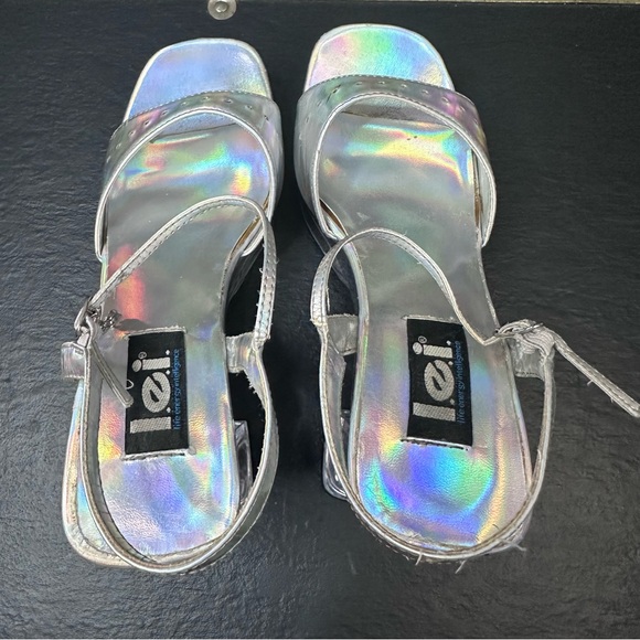 Lei Vintage Y2K Iridescent Clear Chunky Block Heel Platform  Heels - Picture 4 of 12